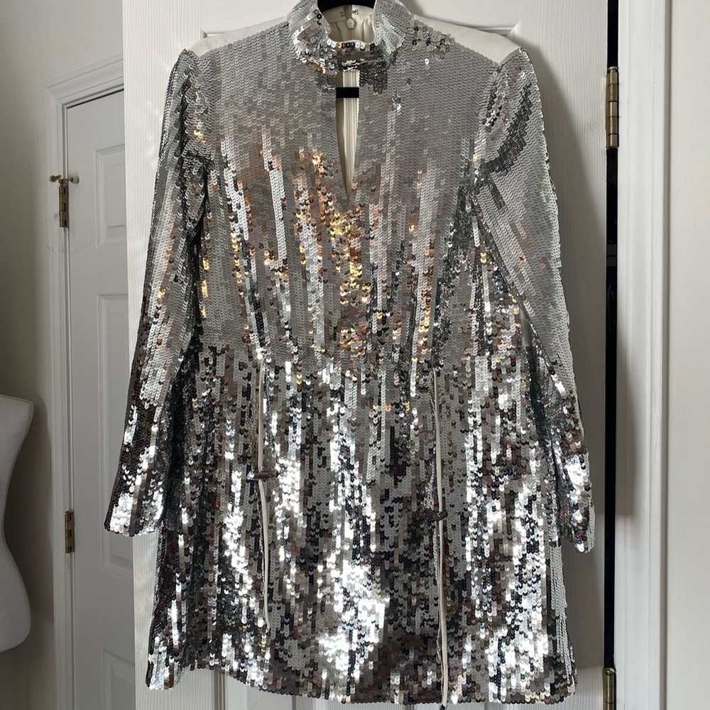 Tibi- Sliver Sequin Drawstring High Neck Contrast… - image 6